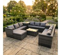 Fimous Rattan Garden Furniture Set Corner Sofa Coffee Table Lounge 10 Seater Outdoor Conservatory