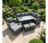 Fimous 10 Seat Rattan Garden Furniture Corner Sofa Set with 3 Footstools