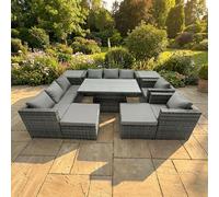 Fimous 10 Seater Rattan Garden Furniture Set with Dining Table, 2 Sofas, 2 Side Tables, 2 Armchair, 2 Stools - Dark Grey Mixed