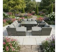 Fimous Rattan Dining Table Sofa Set with 2Stools Outdoor 10 Seat