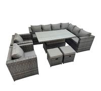 Fimous 10 Seater Rattan Corner Sofa Sets with 2 Chairs 2 Small Stools in Dark Grey Fimous Dark Grey