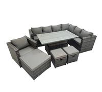 Fimous 10 Seater Rattan Corner Sofa Sets with Chair 3 Stools Dark Grey Mixed Fimous Dark Grey