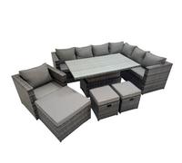 Fimous 10 Seater Rattan Corner Sofa Sets with Chair 3 Stools Dark Grey Mixed