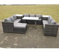Fimous 10 Seater U Shape Rattan Sofa Set Outdoor Garden Furniture Patio Dining Table Dark Mixed Grey