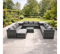 Fimous 10 Seater U Shape Rattan Sofa Set Patio with 3 Sofas, Footstool, Coffee Table & 2 Side Tables - Dark Grey