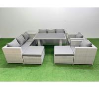 10 Seater Outdoor Dining Table 3 Seater Sofa Set with 2 Big Stool Fimous Light Grey One Size