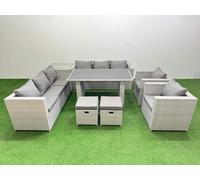 Fimous 10 Seater Outdoor Dining Table 3 Seater Sofa Set with Side Table in Light Grey Fimous Light Grey