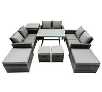 Fimous 10 Seater Wicker Pe Rattan Furniture Outdoor Dining Table Double Seat Sofa 4 Stools Side Table Set Dark Grey Mixed