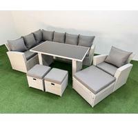 Fimous 10 Seater Wicker Rattan Corner Sofa Sets Outdoor Garden Furniture Sets With Lounge Sofa 3 Footstools Armchair Light Grey