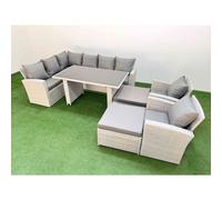Fimous 10 Seater Wicker Rattan Corner Sofa Sets Outdoor Garden Furniture Sets With Lounge Sofa 2 Big Footstools Light Grey