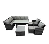 Fimous 11 Seat Dining Table Corner Sofa Set with 3 Stool 2 Chairs