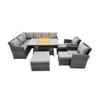Fimous 11 Seat Gas Firpit Dining Table Corner Sofa Set with 3 Stool 2 Chairs