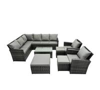11 Seat Outdoor Coffee Table Corner Sofa Set with 3 Stools 2 Chairs Fimous Dark Grey One Size