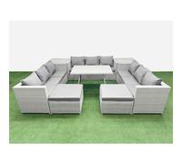 11 Seat Patio PE Rattan Garden Furniture with 2 Side Tables 2 Stools Fimous Light Grey One Size