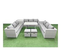 11 Seat Patio PE Rattan Garden Furniture with Side Table Small Stools Fimous Light Grey One Size
