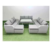 11 Seat Outdoor PE Rattan Garden Furniture with 2 Big Stool Light Grey Fimous Light Grey One Size