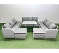 Fimous 11 Seat Outdoor Pe Rattan Garden Furniture With Cushions 3 Seater Sofa 2 Big Stools Light Grey