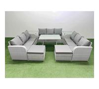 11 Seat Outdoor Rattan Garden Furniture with 2 Side Tables Light Grey Fimous Light Grey One Size