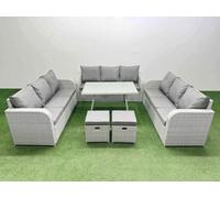 Fimous 11 Seat PE Rattan Garden Furniture with 2 Small Stools Light Grey Fimous Light Grey