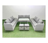 11 Seat PE Rattan Garden Furniture with 2 Small Stools Light Grey Fimous Light Grey One Size