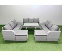 11 Seat Outdoor PE Rattan Garden Furniture with Side Table Light Grey Fimous Light Grey One Size