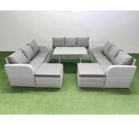 11 Seat Outdoor Rattan Garden Furniture with 2 Side Tables Light Grey Fimous Light Grey One Size