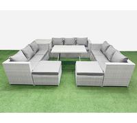 11 Seat Patio PE Rattan Garden Furniture with Side Table 2 Big Stools Fimous Light Grey One Size