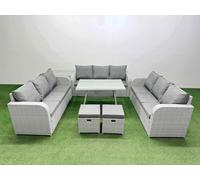 11 Seat PE Rattan Garden Furniture with Side Table 2 Small Stools Fimous Light Grey One Size