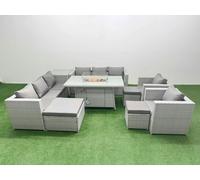 11 Seat PE Rattan Lounge Sofa Set Outdoor Garden Furniture Sets Fimous Light Grey One Size