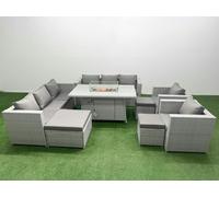 11 Seat PE Rattan Lounge Sofa Sets Outdoor Garden Furniture Set Fimous Light Grey One Size