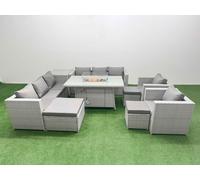 11 Seat PE Rattan Lounge Sofa Set Outdoor Garden Furniture Sets Fimous Light Grey One Size