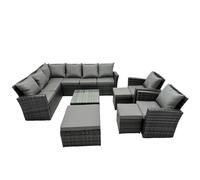 Fimous 11 Seat Poly Rattan Outdoor Patio Coffee Table Corner Sofa Set With 3 Stool 2 Chairs For Garden Backyard Dark Grey Mixed