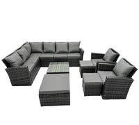 Fimous 11 Seat Poly Rattan Corner Sofa Set with 3 Stool 2 Chairs