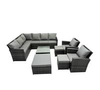 Fimous 11 Seat Poly Rattan Corner Sofa Set with 3 Stools 2 Chairs