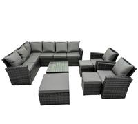 Fimous 11 Seat Poly Rattan Corner Sofa Set with 3 Stool 2 Chairs
