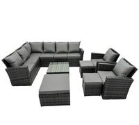 Fimous 11 Seat Poly Rattan Outdoor Patio Coffee Table Corner Sofa Set With 3 Stool 2 Chairs For Garden Backyard Dark Grey Mixed