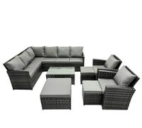 11 Seat Outdoor Coffee Table Corner Sofa Set with 3 Stools 2 Chairs Fimous Dark Grey One Size