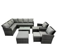 Fimous 11 Seat Poly Rattan Outdoor Patio Coffee Table Corner Sofa Set With 3 Stools 2 Chairs For Garden Backyard Dark Grey Mixed