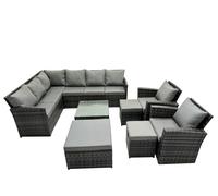 Fimous 11 Seat Poly Rattan Corner Sofa Set with 3 Stools 2 Chairs
