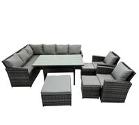 Fimous 11 Seat Dining Table Corner Sofa Set with 3 Stool 2 Chairs