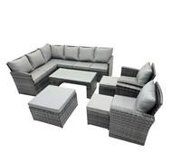 Fimous 11 Seat Poly Rattan Corner Sofa Set with 3 Stools 2 Chairs