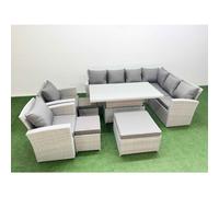 11 Seat Rattan Garden Furniture Corner Sofa Set with Stools Light Grey Fimous Light Grey One Size