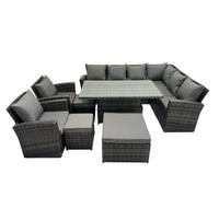 Fimous 11 Seat Rattan Garden Furniture Corner Sofa Set Outdoor Adjustable Lifting Dining Or Coffee Table Set With 3 Footstools