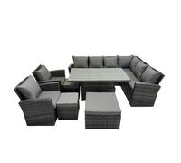 Fimous 11 Seat Rattan Garden Furniture Corner Sofa Set with 3 Footstools