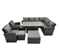 Fimous 11 Seat Rattan Garden Furniture Corner Sofa Set with 3 Footstools