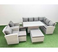 Fimous 11 Seat Rattan Garden Furniture Corner Sofa Set with Stools Light Grey Fimous Light Grey