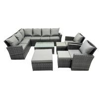 Fimous 11 Seat Rattan High Back Corner Sofa Set with 3 Stools Chair