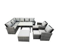 Fimous 11 Seat Rattan High Back Corner Sofa Set Patio Dining Table Set
