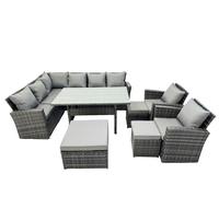 Fimous 11 Seat Rattan High Back Corner Sofa Set with 3 Stools 2 Chair