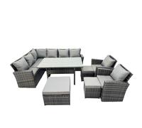 Fimous 11 Seat Rattan High Back Corner Sofa Set with 3 Stools 2 Chair